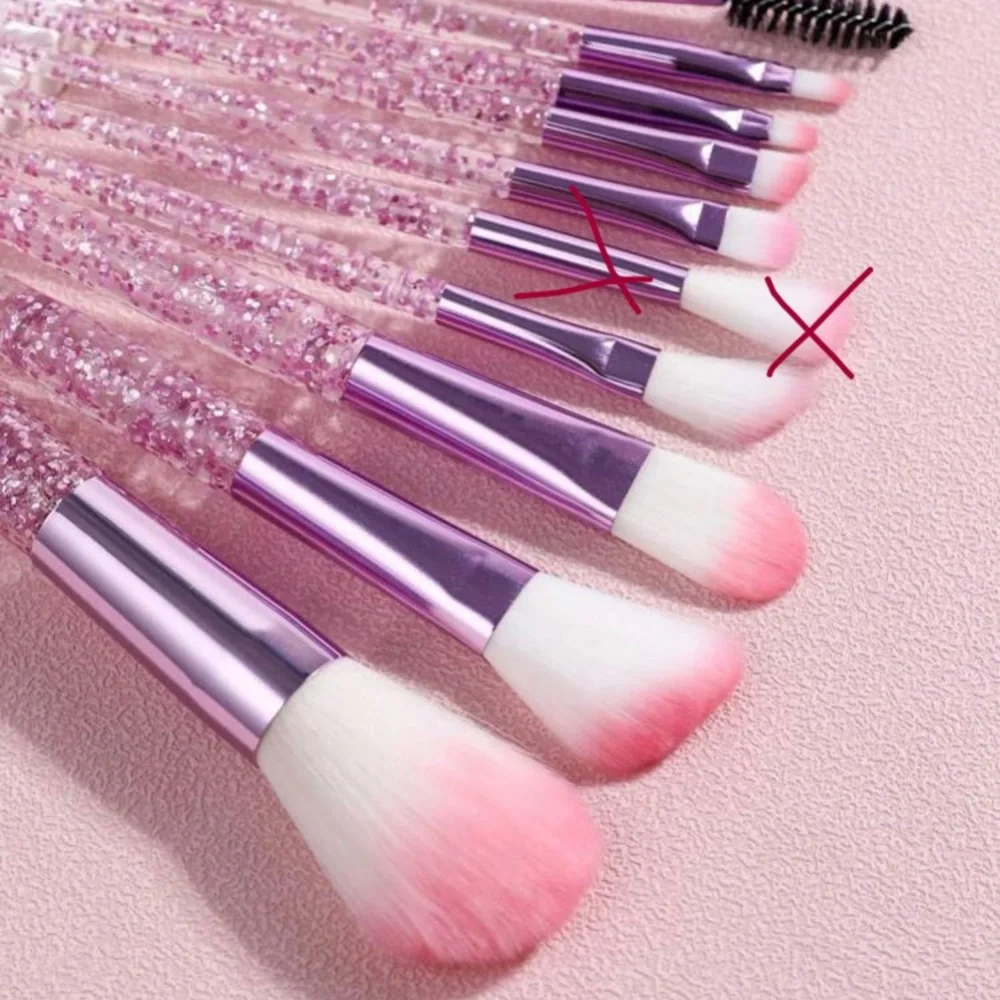 9 Piece Glitter Pink and Lilac Crystal Makeup Brush Set